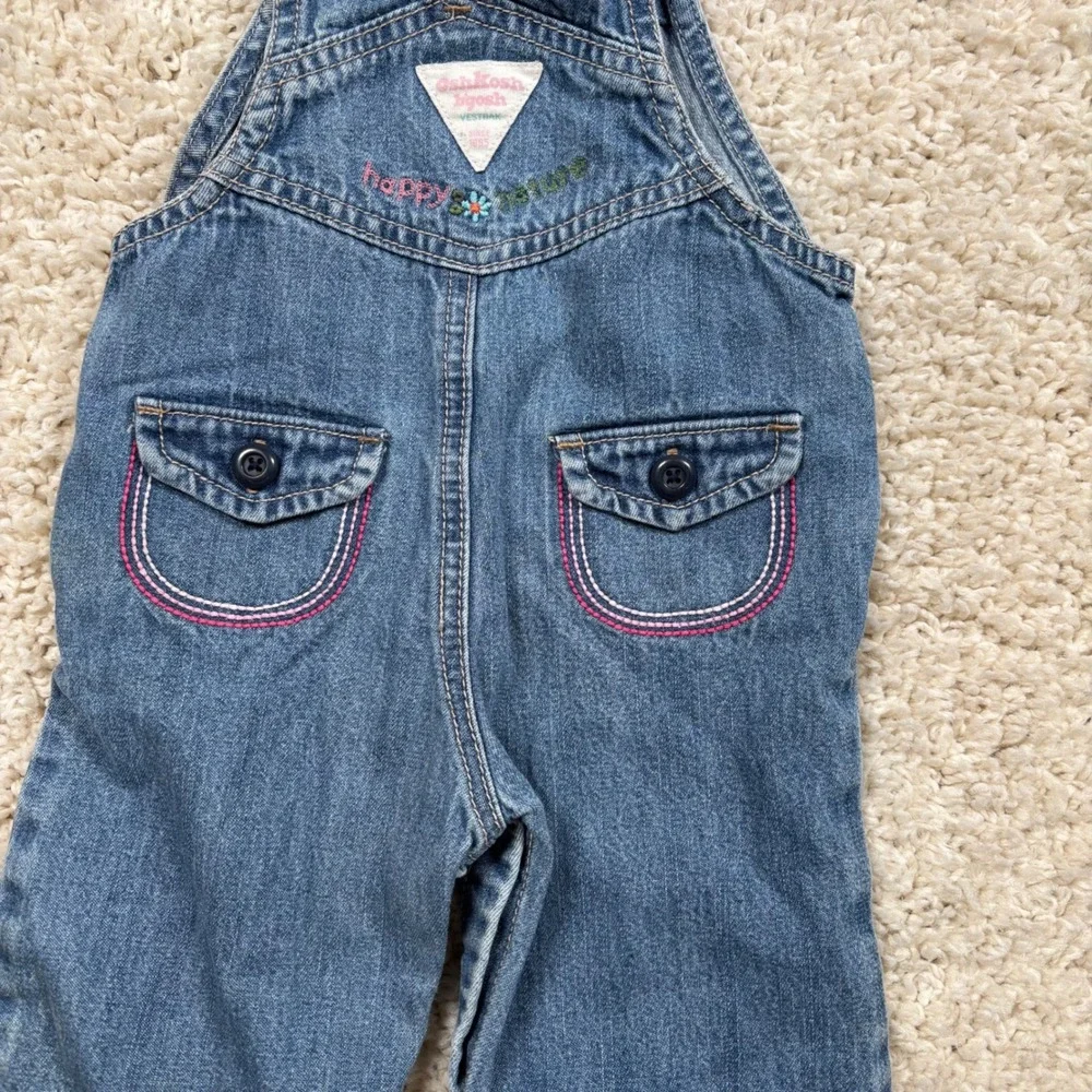 OshKosh B'gosh Baby Girl Denim Overalls Heart‎ Bird Tree Embroidery 9 Months